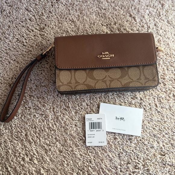 Coach Women’s Fold over Brown and Tan Signature Wristlet Wallet 7x4 NWT - Picture 9 of 9